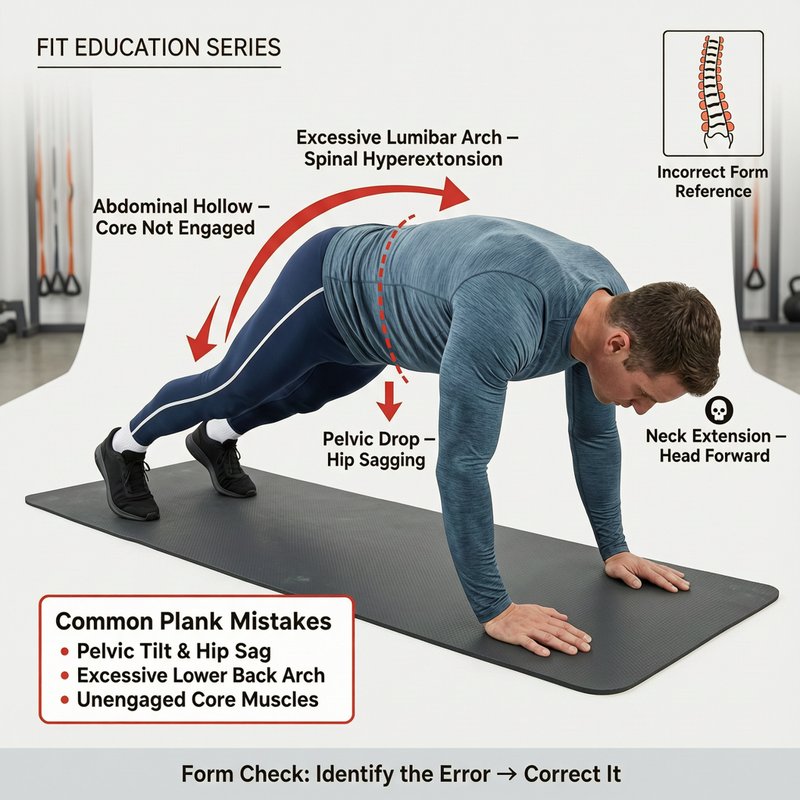 Common plank mistakes with sagging hips showing incorrect form