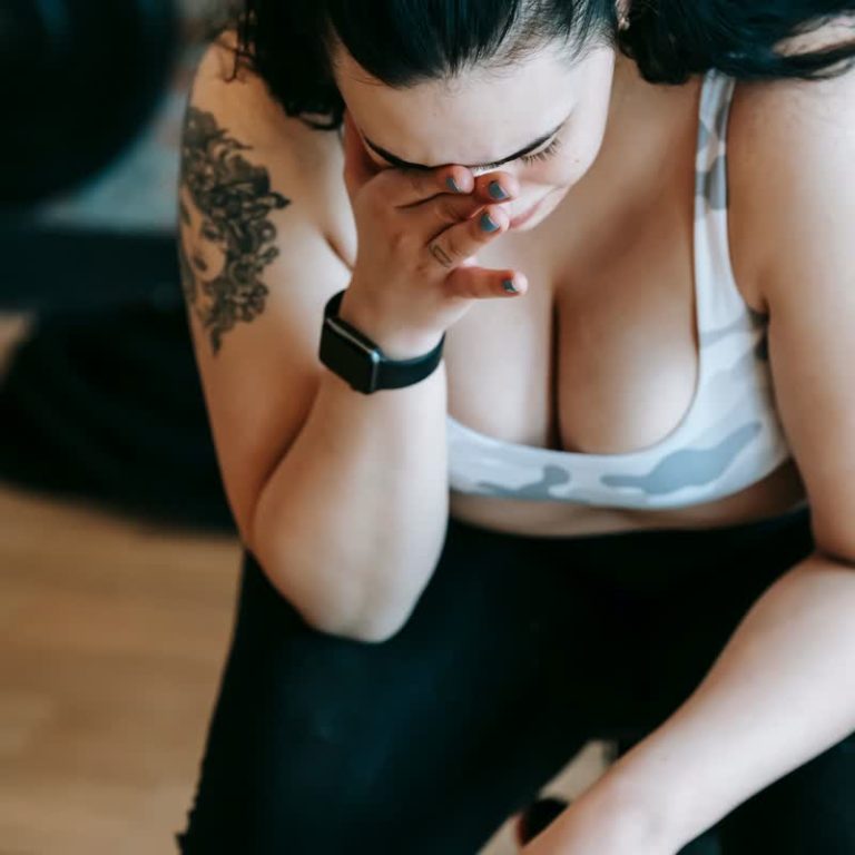 Frustrated gym-goer tired after workout