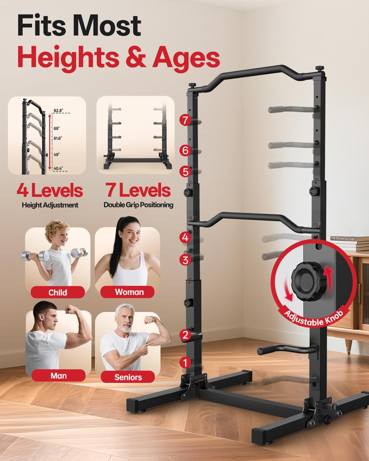 JOROTO JU30 adjustable height pull-up bar 4 levels 7 dip levels