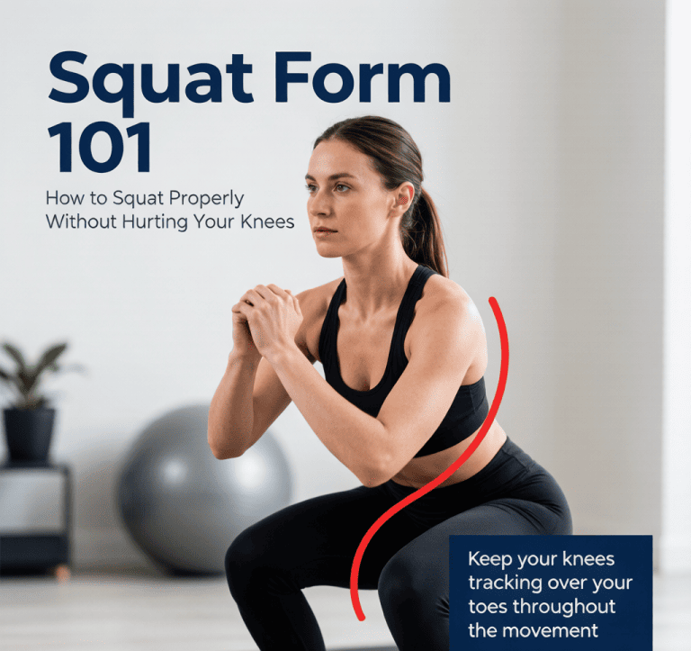 Squat Form 101: How to Squat Properly Without Hurting Your Knees - home fitness guide illustration