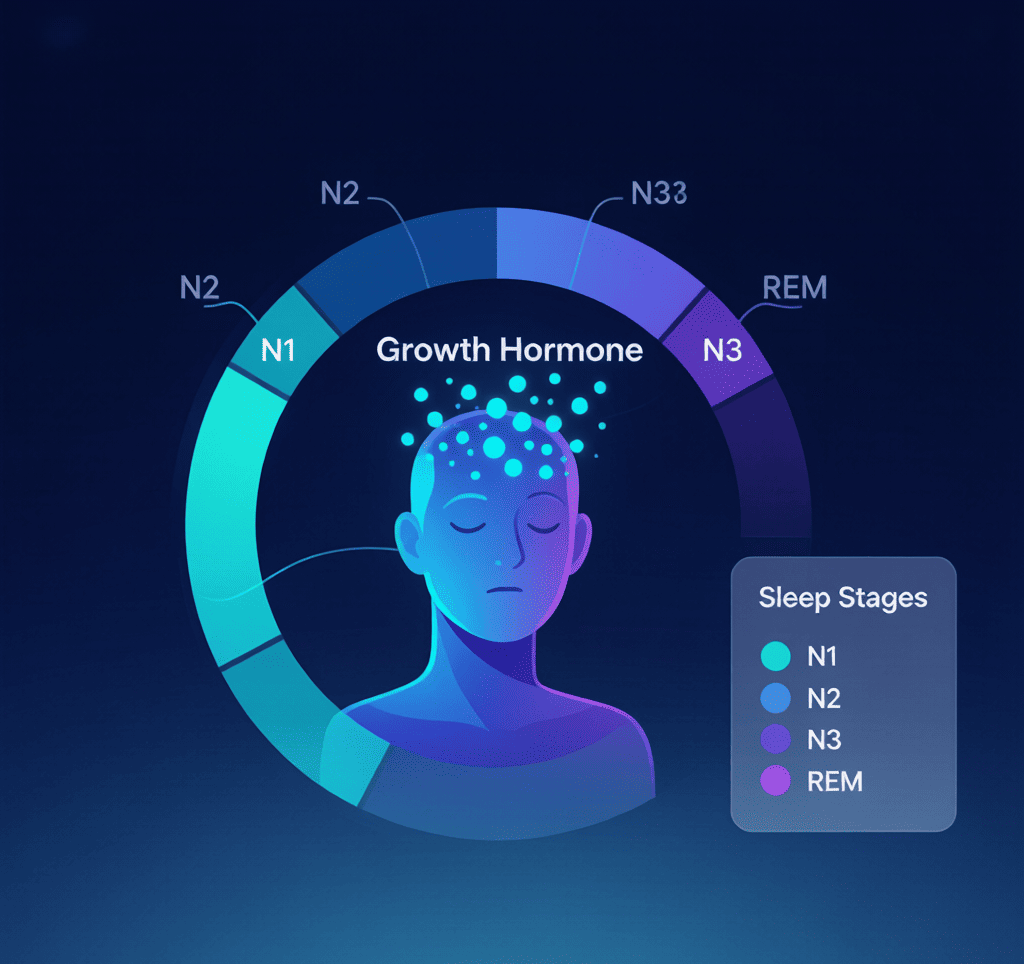Illustration of growth hormone release during deep sleep stages