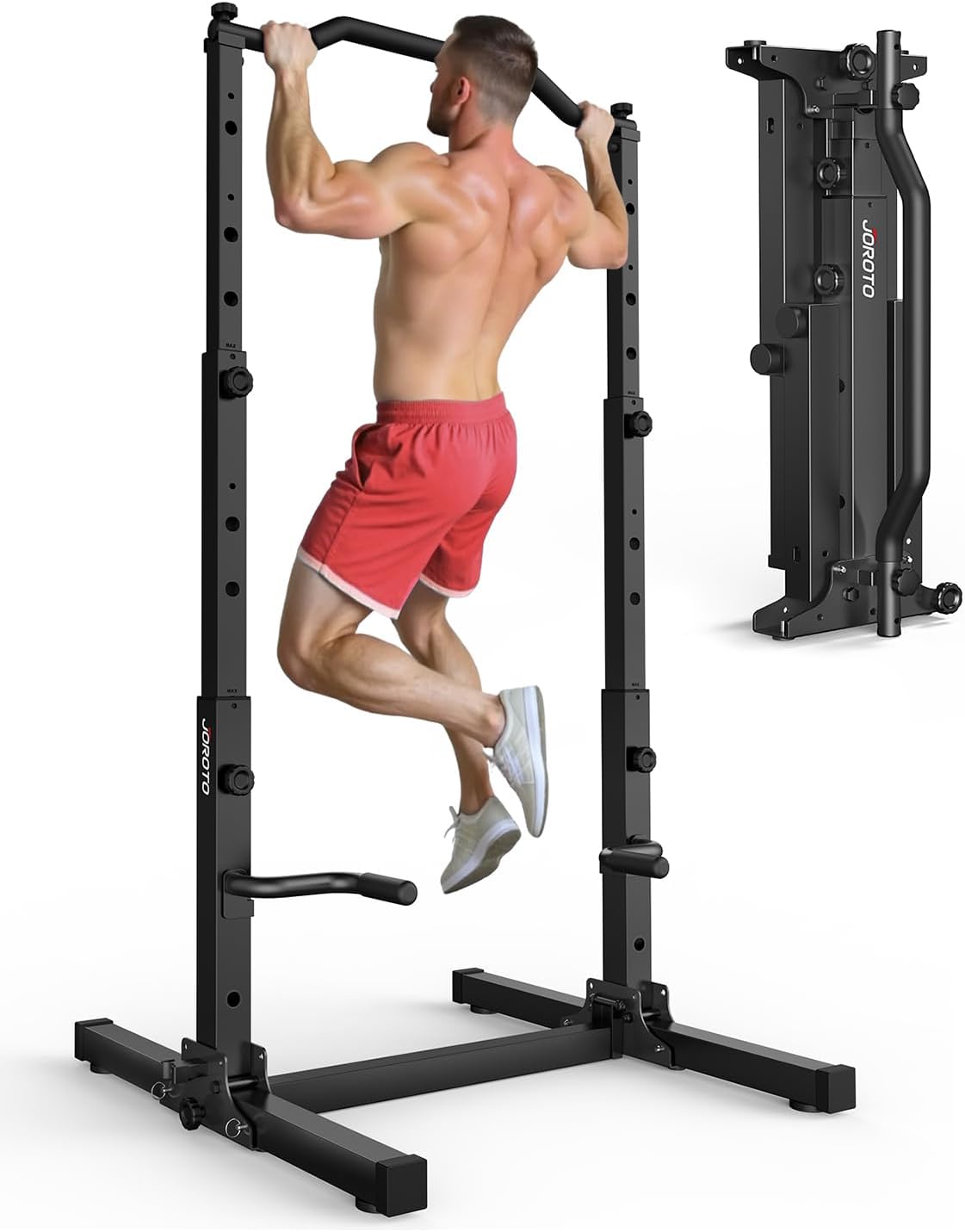 JOROTO JU30 Pull Up Station - person doing pull-up on white background