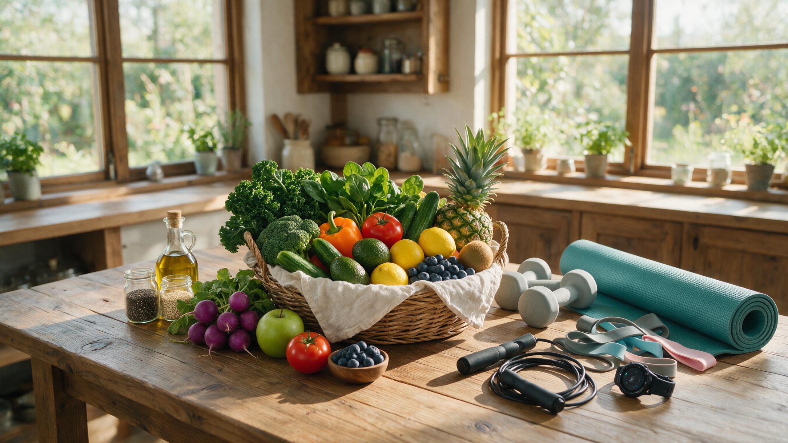 Healthy food and fitness equipment for metabolism