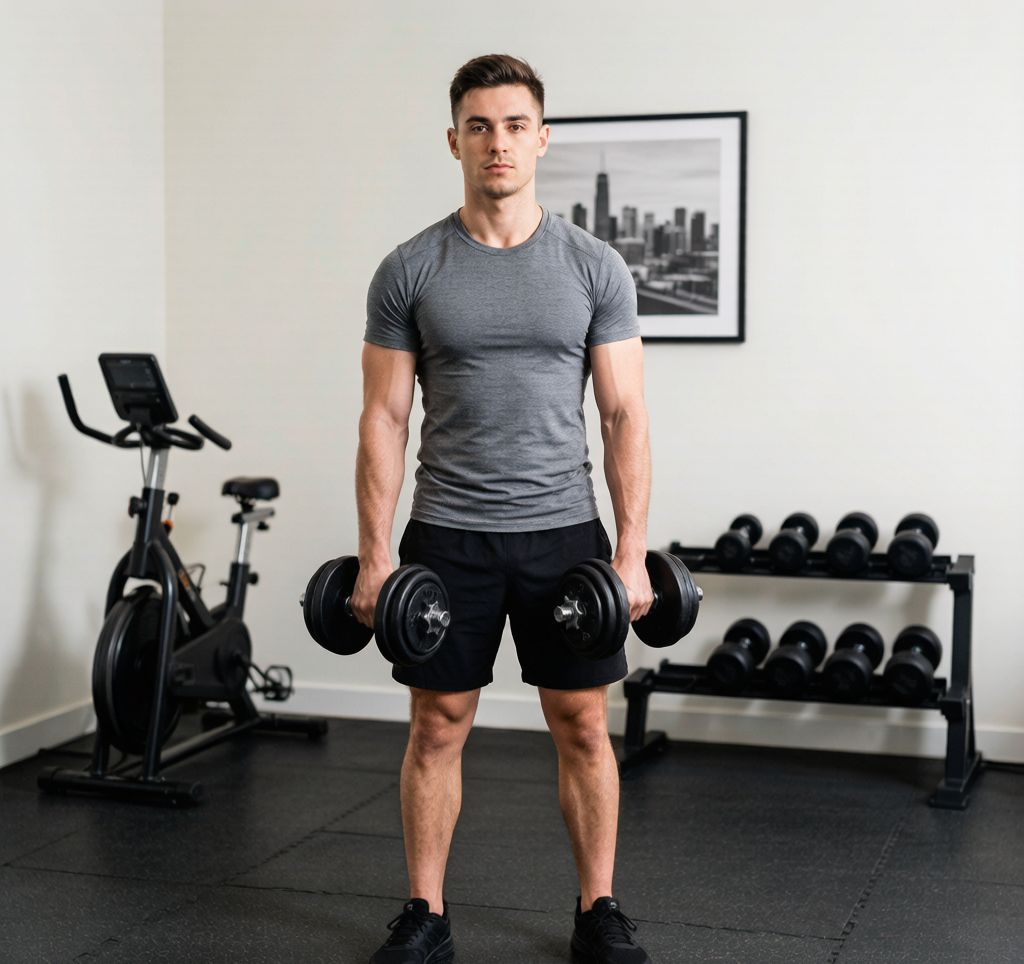 Holding two adjustable dumbbells