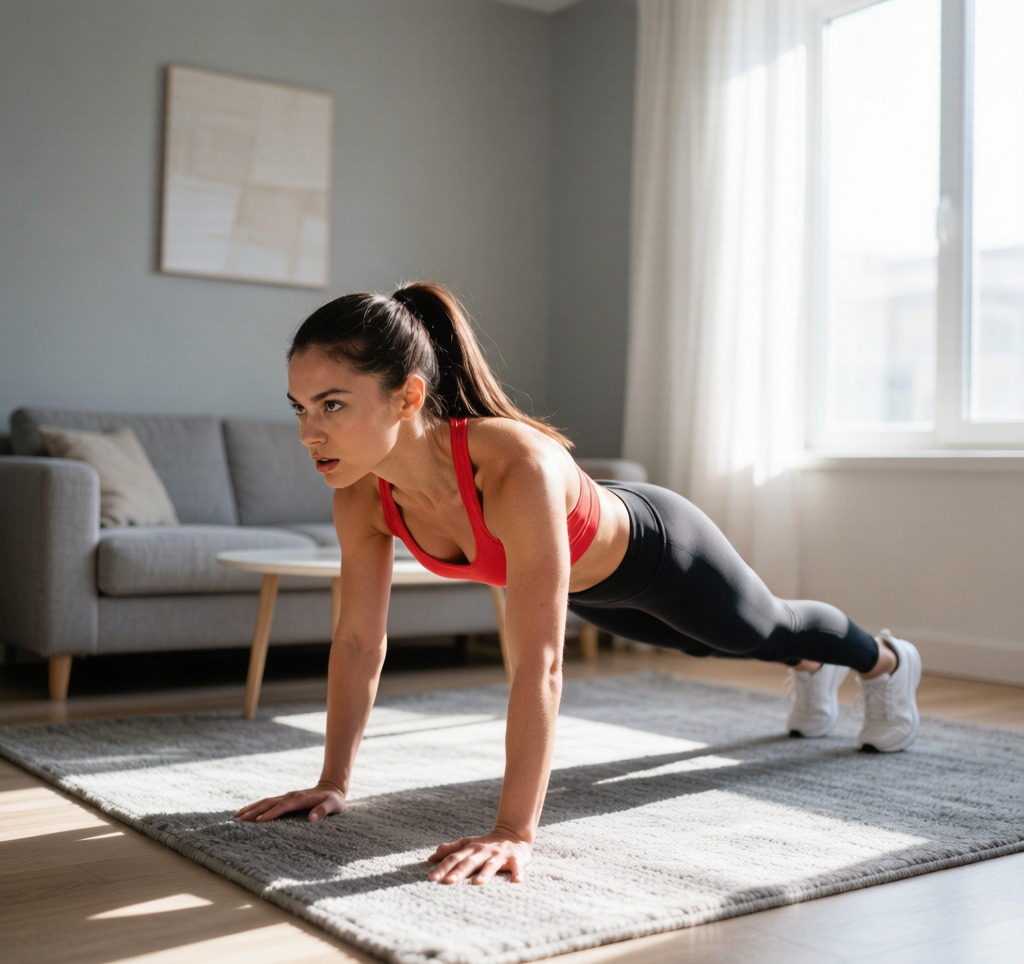 Woman doing plank exercise morning routine