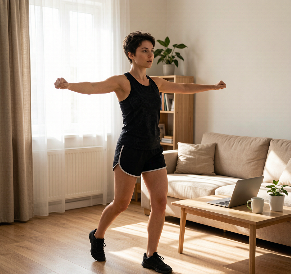 Person doing jumping jacks at home workout
