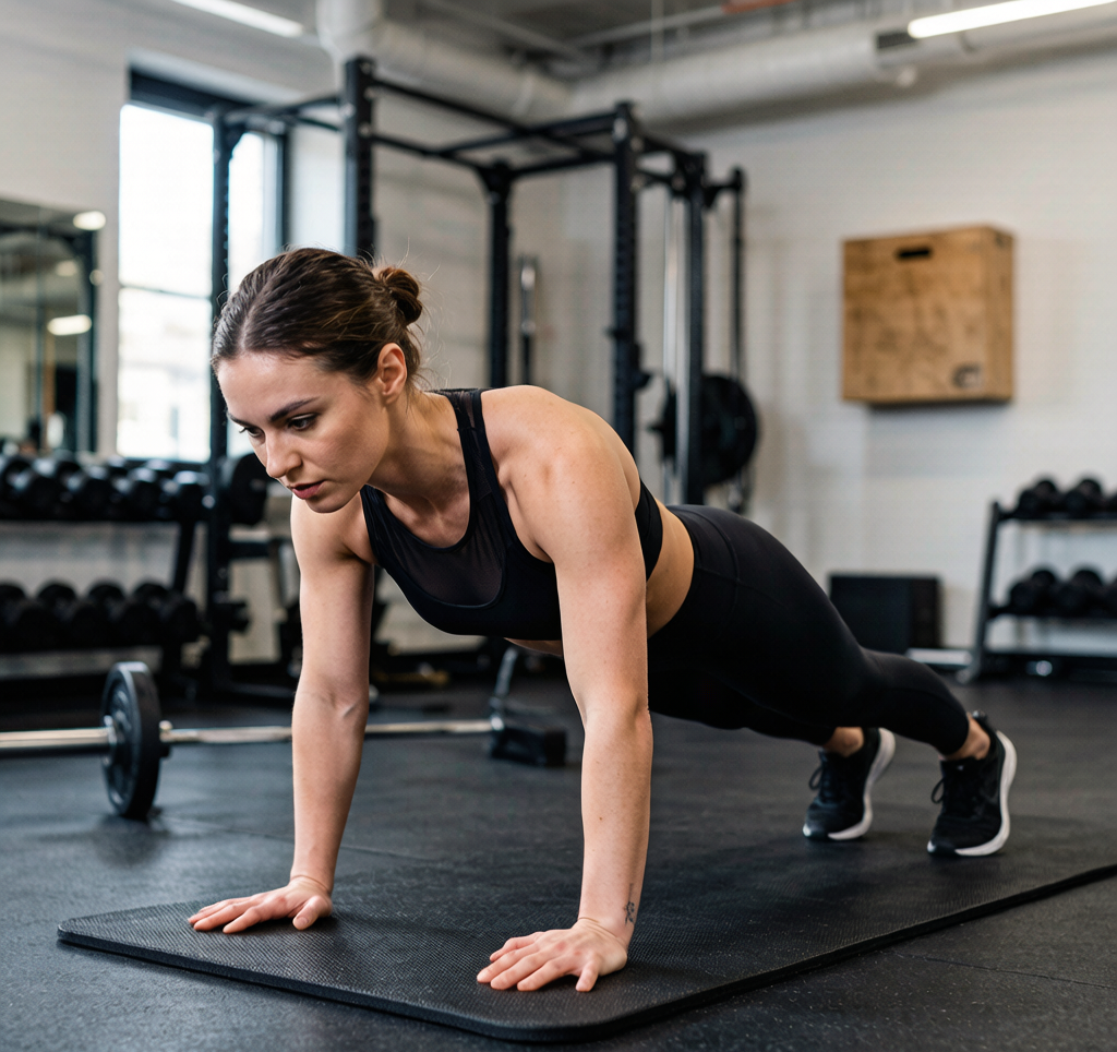 Push-up lowering phase with controlled form side view