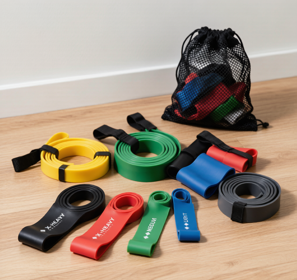 Resistance bands collection on floor