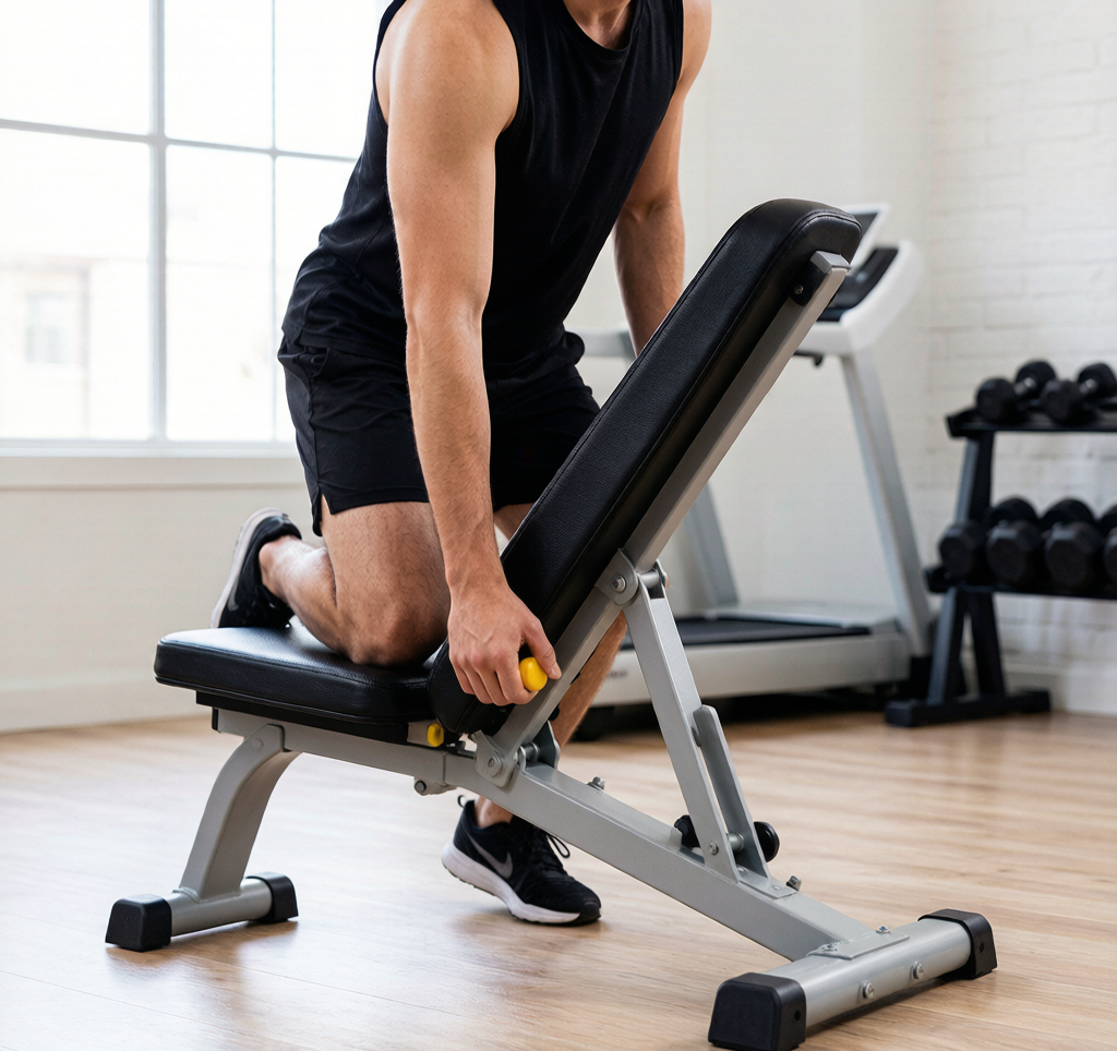 Person adjusting weight bench to different incline angles