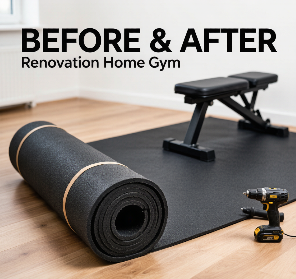 Rolled rubber gym flooring being unrolled on floor