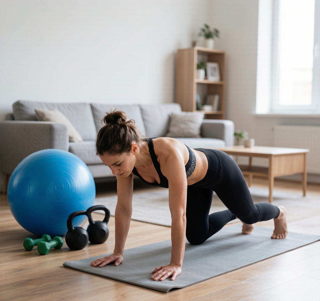 Person doing modified push-up on knees yoga mat