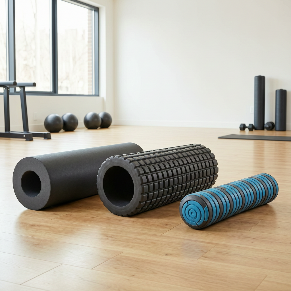 Person using foam roller on thighs