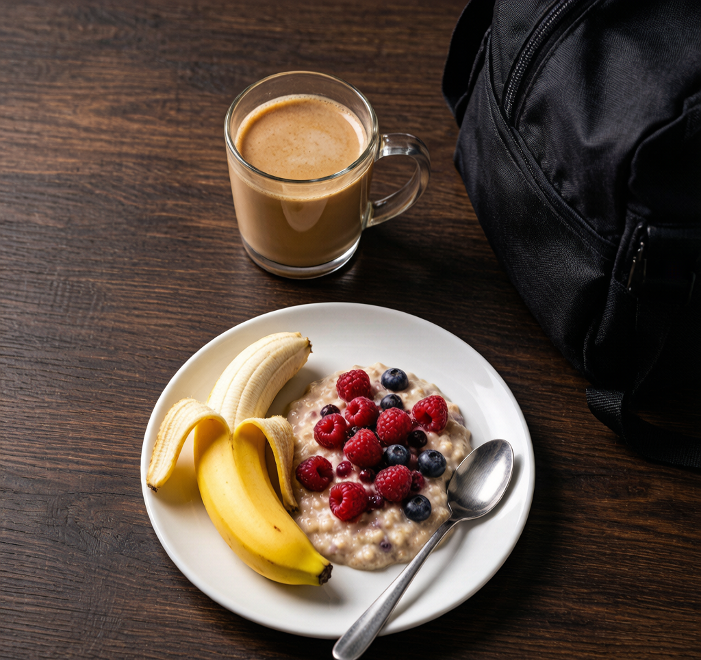 Pre-workout meal banana oatmeal berries coffee