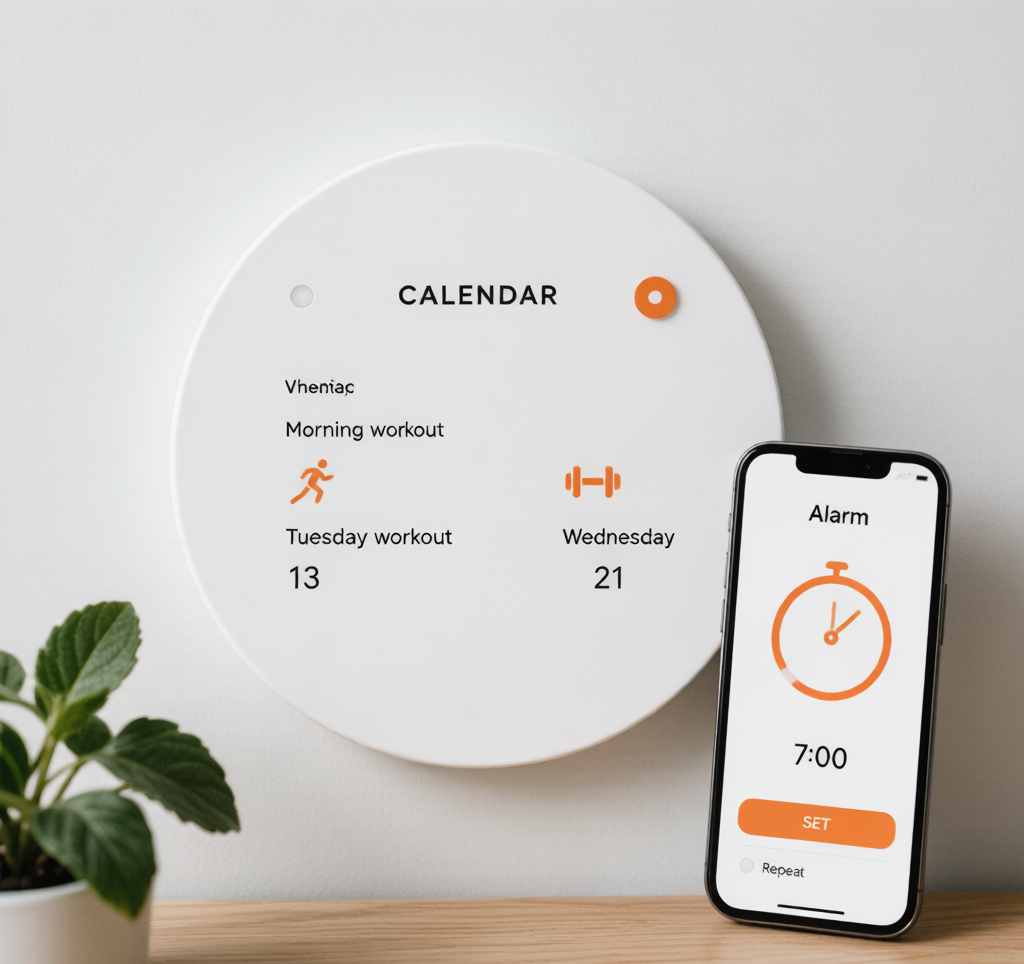 Calendar with workout times and alarm clock smartphone