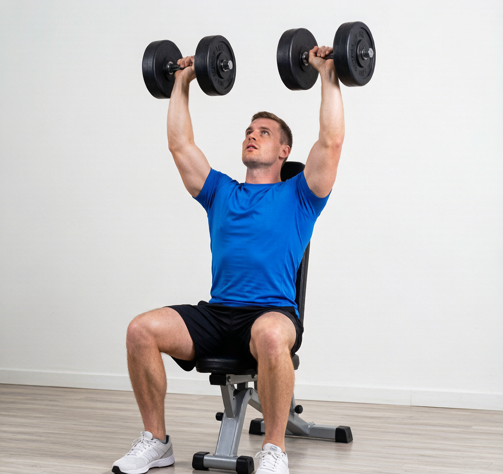 Dumbbell shoulder press seated on bench