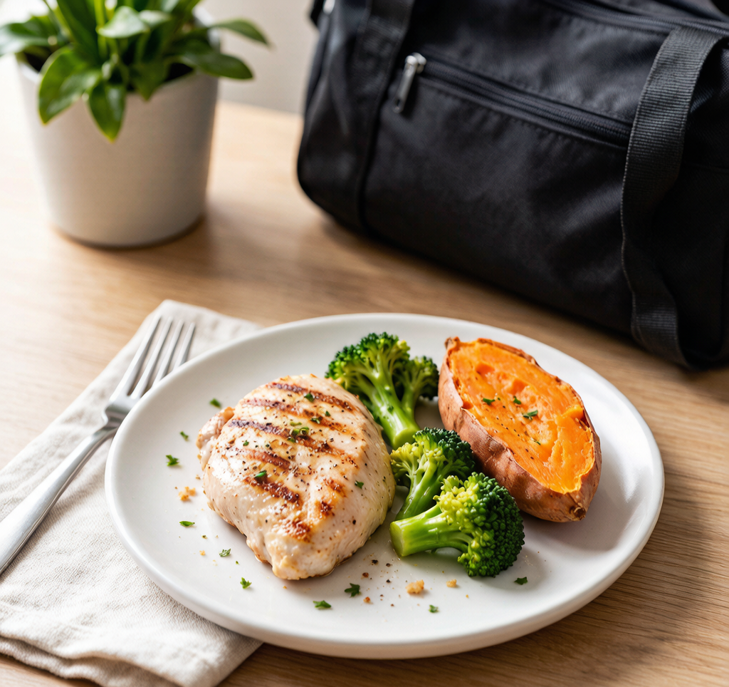Post-workout meal chicken sweet potato broccoli