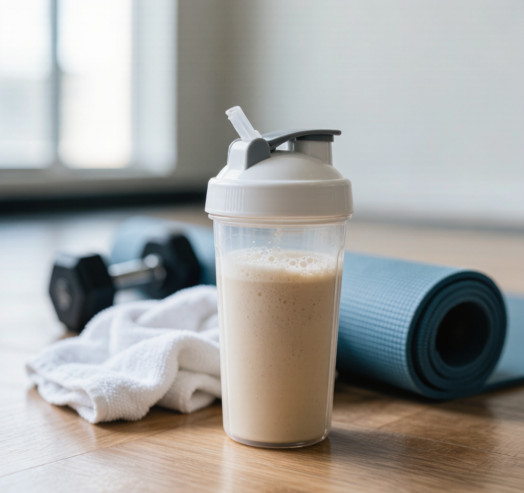 Protein shake in blender bottle after workout