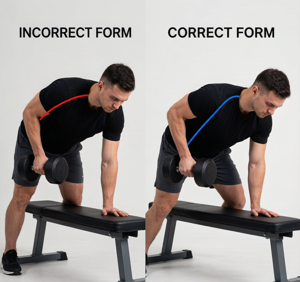 Dumbbell row incorrect form rounded back educational