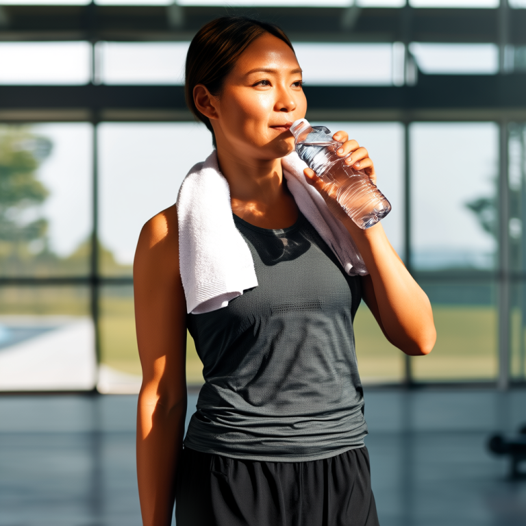 A gym-goer drinking water from a reusable bottle after a workout