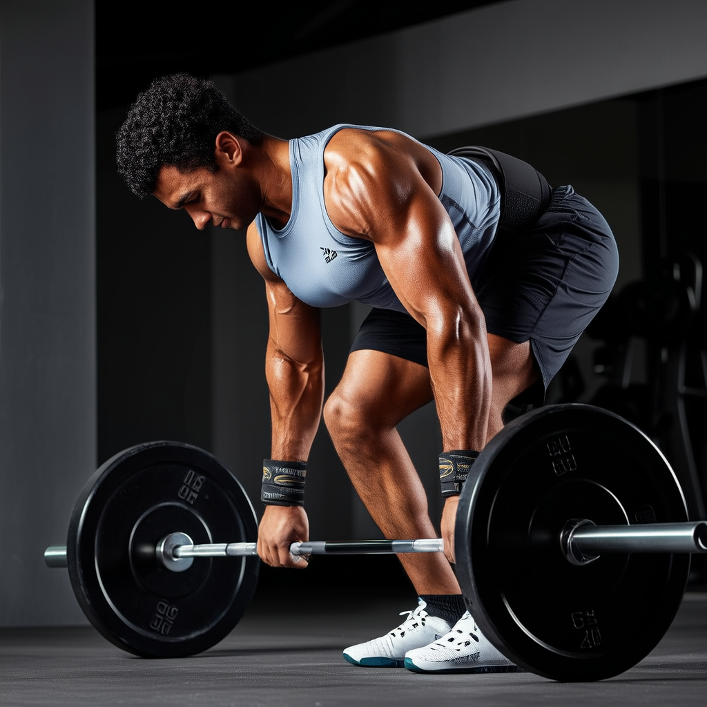 Side view of a lifter bracing with ribs down and pulling slack out of the bar.