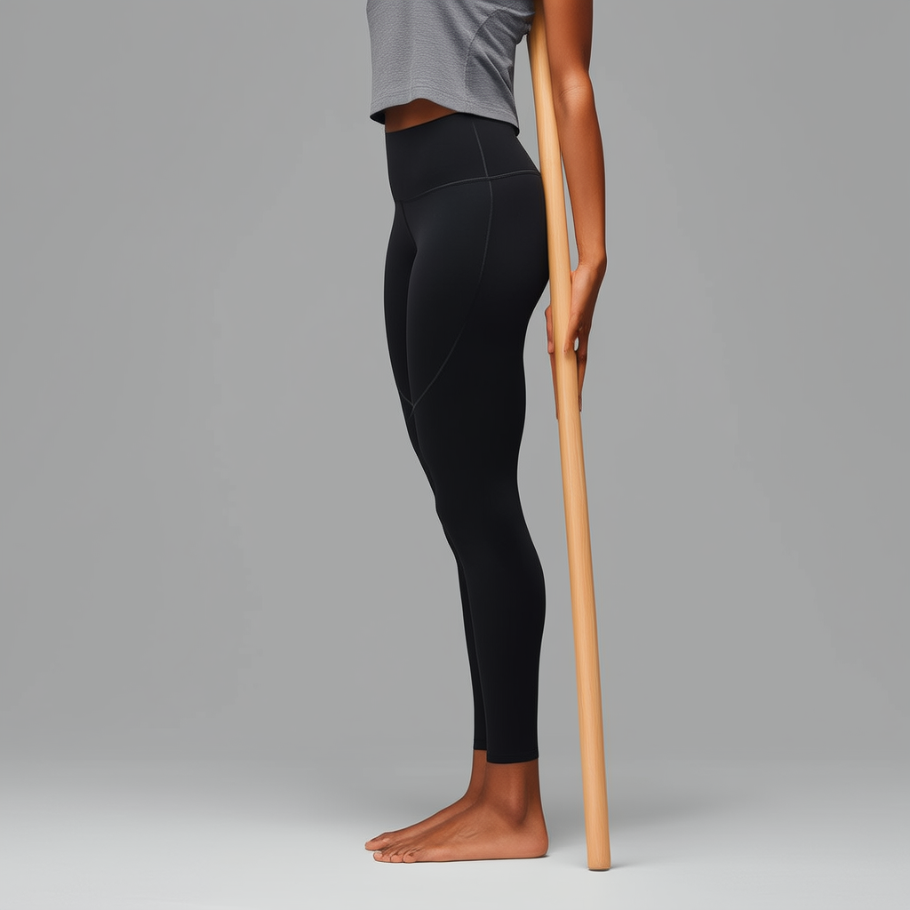 Side view of a person using a dowel rod against their back to check neutral spine position