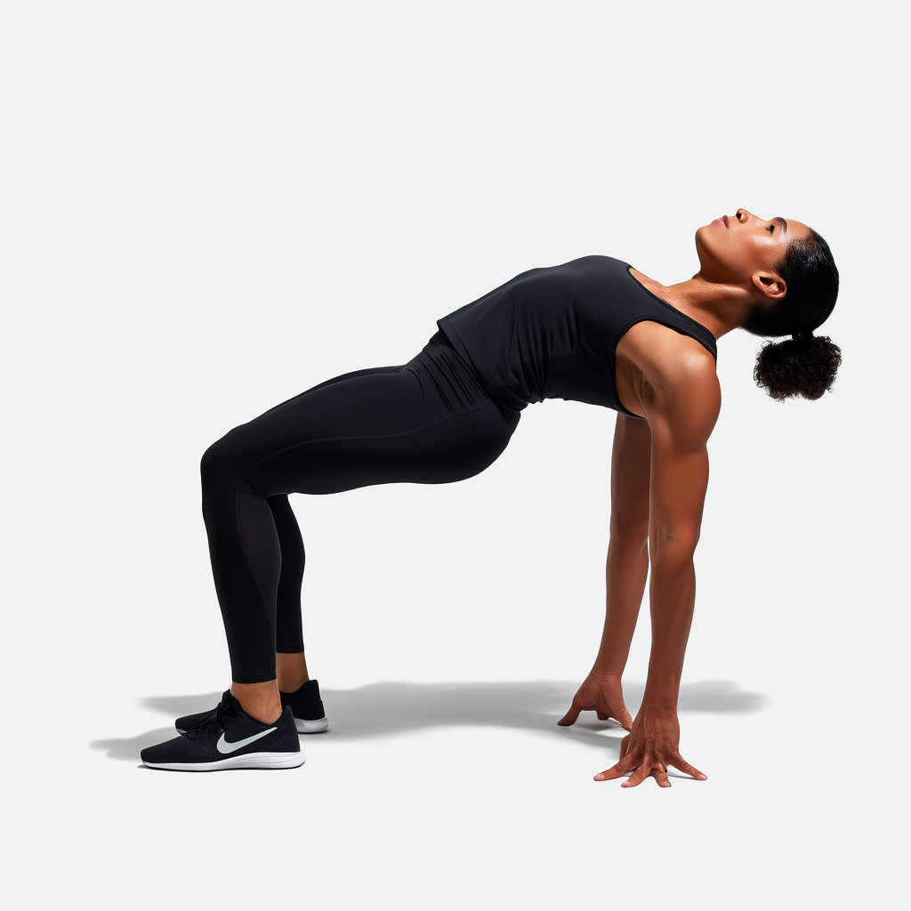 Side view of a lifter with hips pushed back and knees slightly bent, torso parallel to floor
