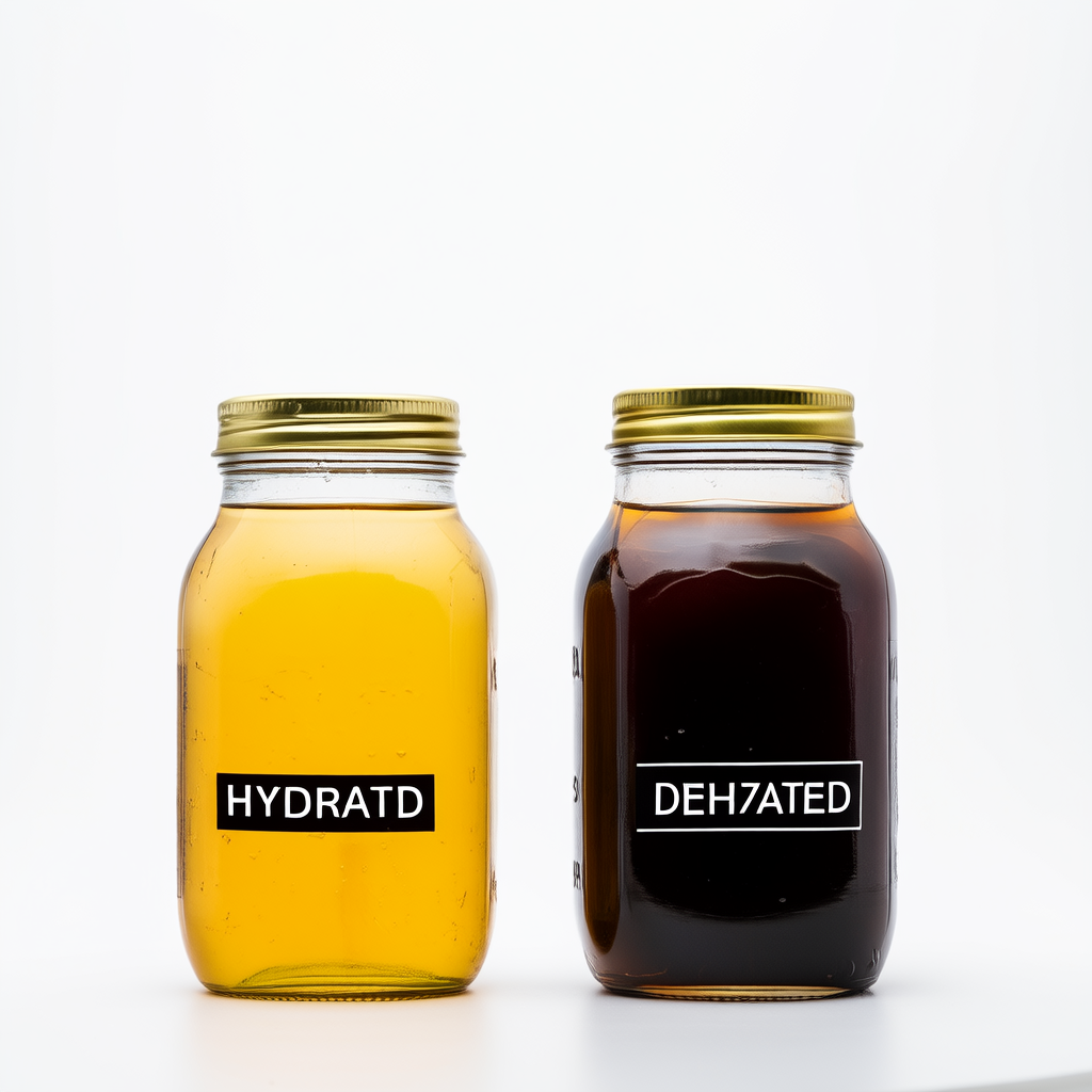 Comparison of light yellow and dark yellow urine samples in clear jars