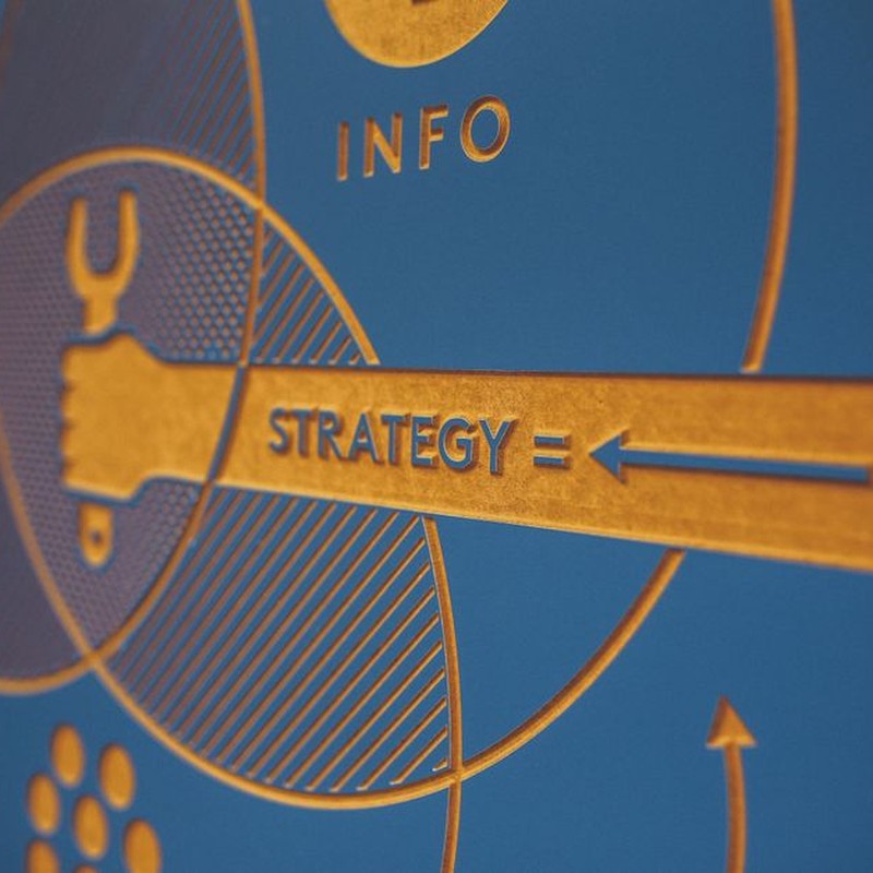Colorful business infographic highlighting strategy and information concepts.