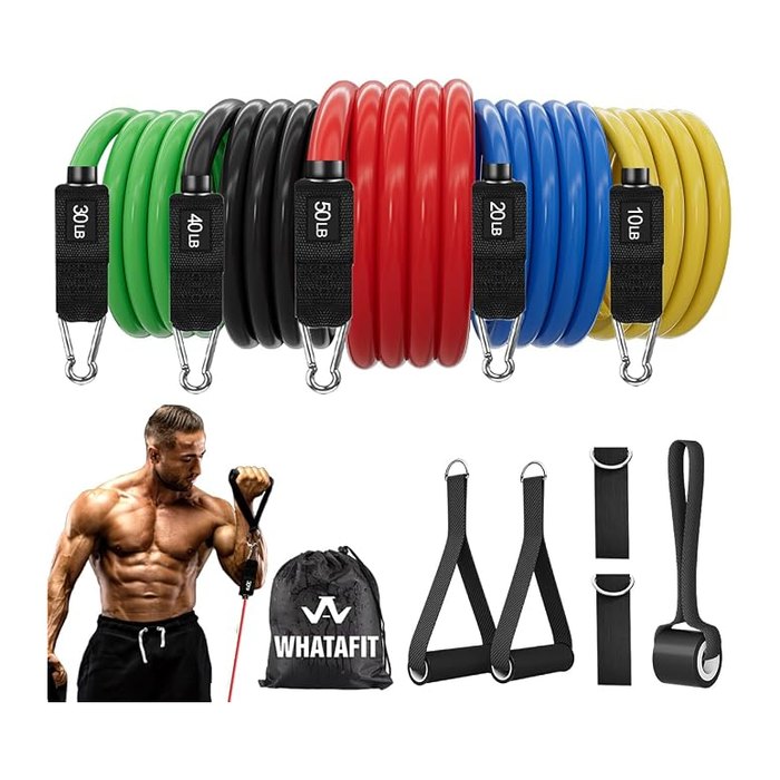 WHATAFIT Resistance Bands with Handles, 5-Level Exercise Bands for Workout | Nat