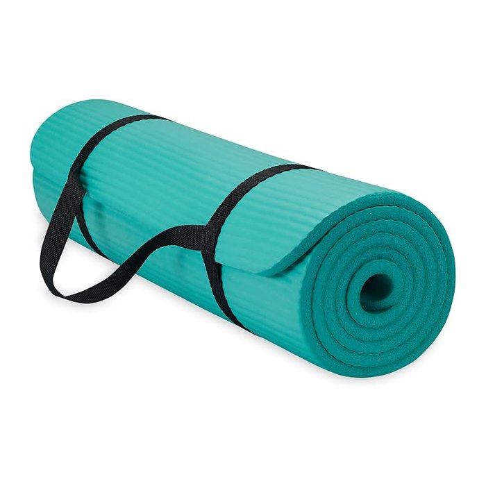 Gaiam Thick Yoga Mat, Exercise  Fitness Mat with Easy-Cinch Carrying Strap | Non