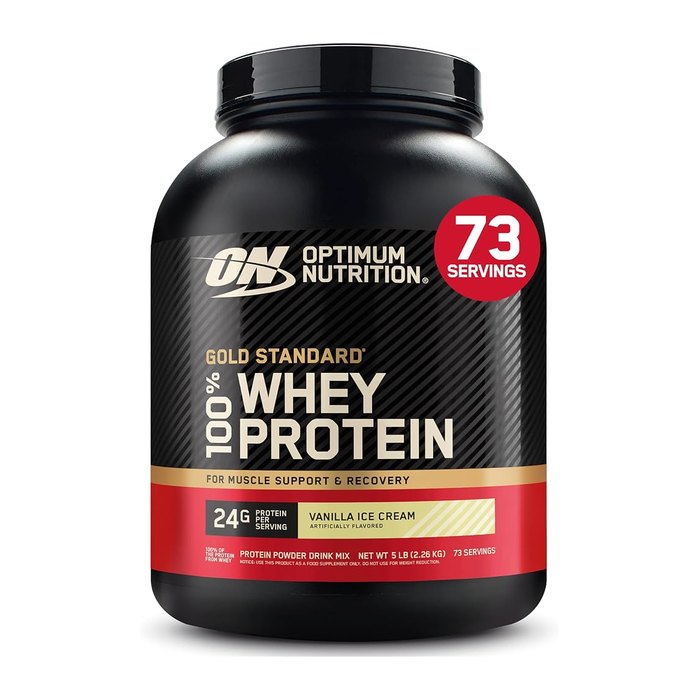 Optimum Nutrition Gold Standard 100% Whey Protein Powder, Vanilla Ice Cream, 5 P