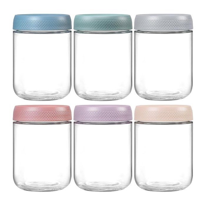 NETANY 6-pack 16 oz Overnight Oats Containers with Lids, Glass jars with Airtigh
