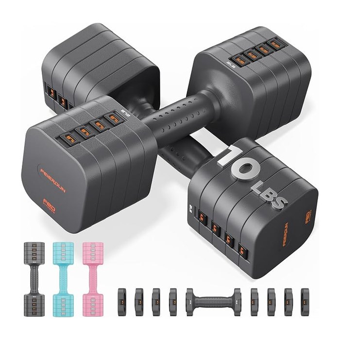 FEIERDUN DB3 5-in-1 Adjustable Dumbbell Set, 6LB/10LB Pair Adjustable Weights fo