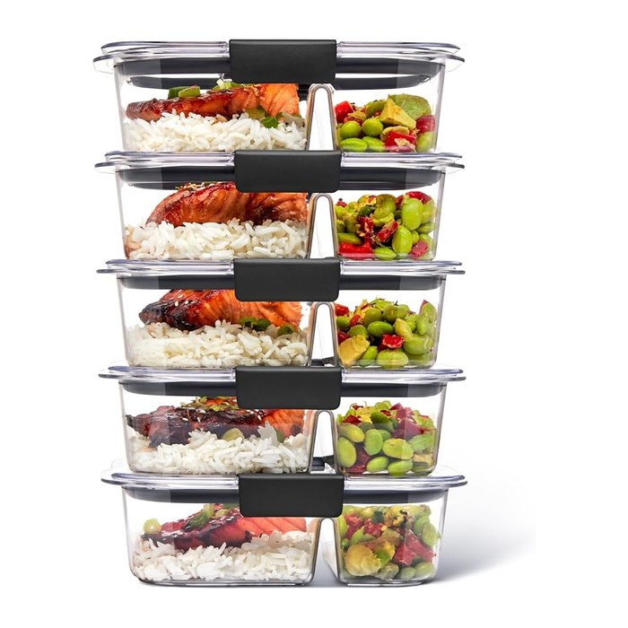 Rubbermaid Brilliance Meal Prep Containers, 2-Compartment Food Storage Container