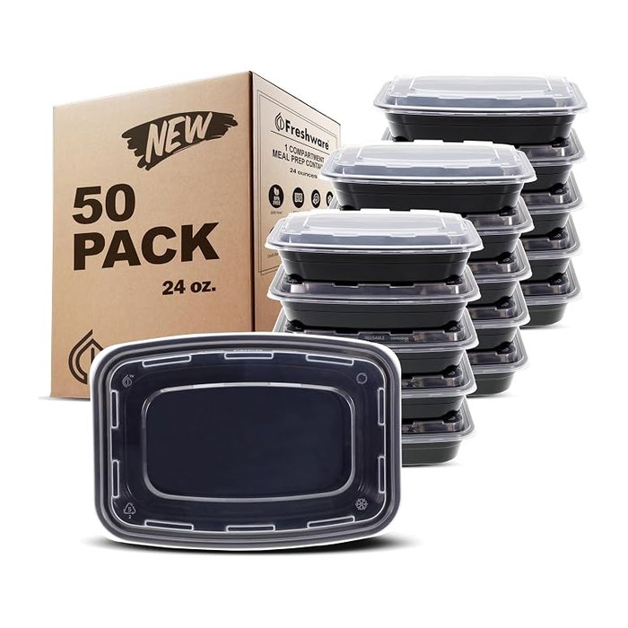 Freshware Meal Prep Containers [50 Pack] 1 Compartment with Lids, Food Storage C